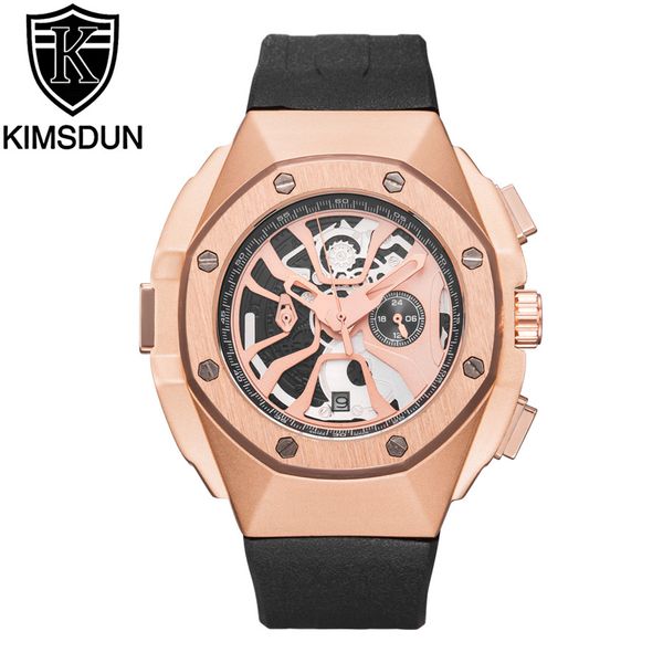 

hollow multi-function watch quartz watch luxury watches wristwatch kimsdun brand silicone strap trend clock men's watches wristw, Slivery;brown