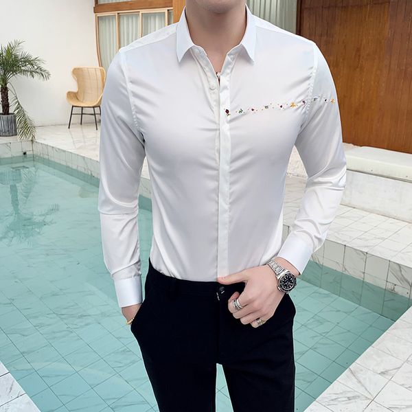 fashion brand men white shirt long sleeve dress shirt black social casual male blouse business formal slim fit solid color, White;black
fashion brand men white shirt long sleeve dress shirt black social casual male blouse business formal slim fit solid color, White;black