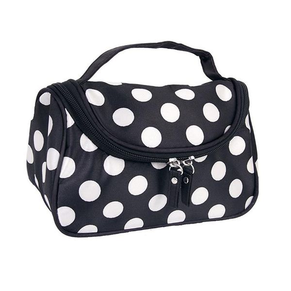 black zipper cosmetic bag toiletry bag make-up hand case with dot patterns