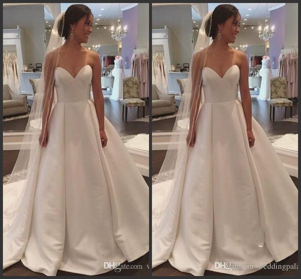 2019 new charming sweetheart neck a-line wedding dresses court train lace up back satin bridal wedding gowns vestido de novia, White
2019 new charming sweetheart neck a-line wedding dresses court train lace up back satin bridal wedding gowns vestido de novia, White