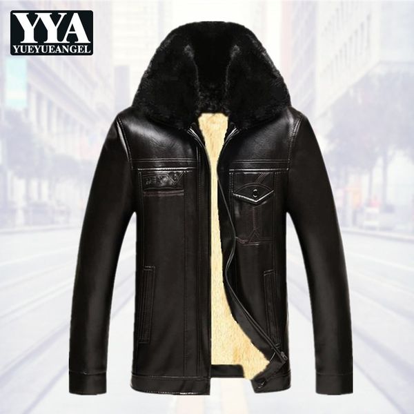 casual winter thick warm fleece liner men pu leather jackets long sleeve zipper faux fur collar lapel male loose coats plus size, Black
casual winter thick warm fleece liner men pu leather jackets long sleeve zipper faux fur collar lapel male loose coats plus size, Black
