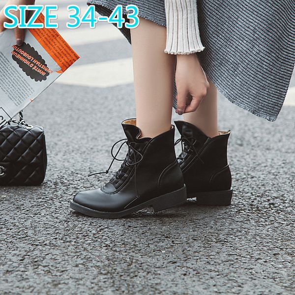 round toe pu ankle boots for women 2019 lace-up rubber flat boots for women flats fashion short autumn, Black
round toe pu ankle boots for women 2019 lace-up rubber flat boots for women flats fashion short autumn, Black