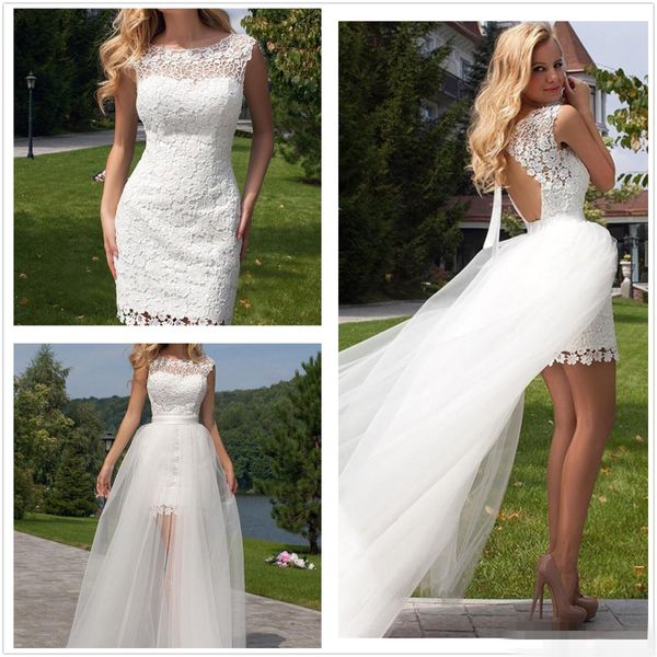 2019 modest beach wedding dresses lace scoop detachable overskirt tulle hollow back short wedding bridal gown custom made vestido de novia, White
2019 modest beach wedding dresses lace scoop detachable overskirt tulle hollow back short wedding bridal gown custom made vestido de novia, White