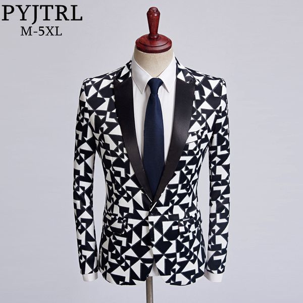 pyjtrl new men fashion black white triangle pattern blazer slim fit designs costume homme stage clothes for singers suit jacket, White;black
pyjtrl new men fashion black white triangle pattern blazer slim fit designs costume homme stage clothes for singers suit jacket, White;black