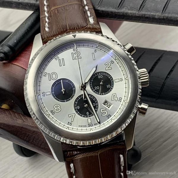 pin buckle alligator leather strap aviator 8 quartz chronometer luminous arabic numerals markers white dial mens watch outdoor wristwatches, Slivery;brown
pin buckle alligator leather strap aviator 8 quartz chronometer luminous arabic numerals markers white dial mens watch outdoor wristwatches, Slivery;brown