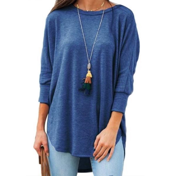 women casual solid color 3/4 sleeve o neck irregular hem plus size loose t-shirt, White
women casual solid color 3/4 sleeve o neck irregular hem plus size loose t-shirt, White