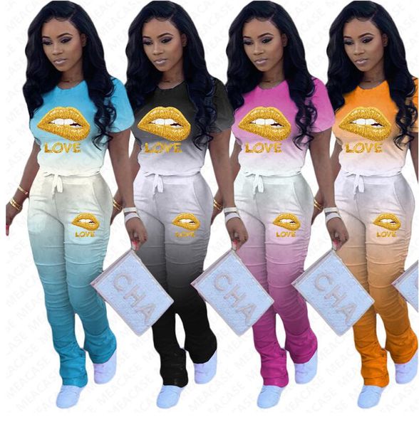 women tracksuit gradient colors pleated trousers pants short sleeves lips letter t shirt designer two piece outfits streetwear suit d7205, White
women tracksuit gradient colors pleated trousers pants short sleeves lips letter t shirt designer two piece outfits streetwear suit d7205, White