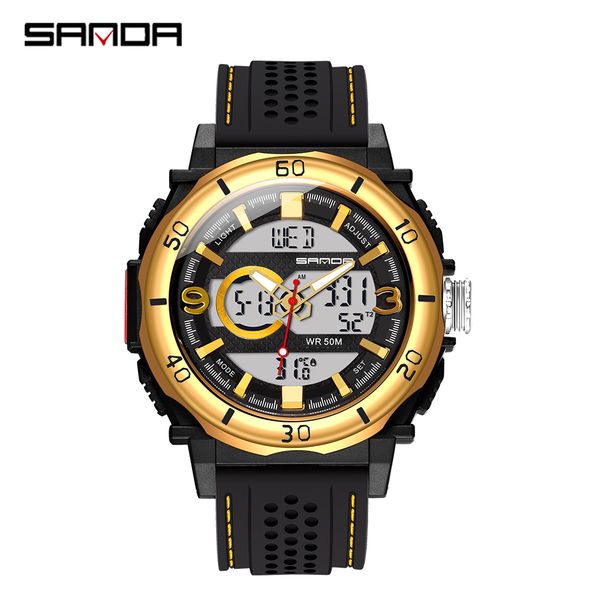 sanda men's watches thermometer quartz digital watch clock sports outdoor men s dual display watches, Slivery;brown
sanda men's watches thermometer quartz digital watch clock sports outdoor men s dual display watches, Slivery;brown