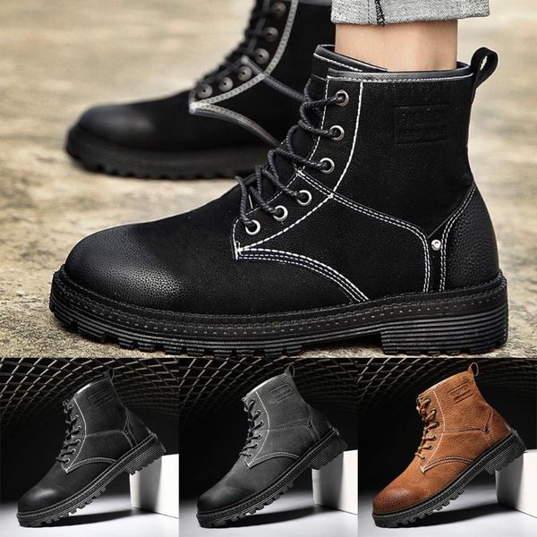 men's autumn casual booties fashion motorcycle boots round boots, Black