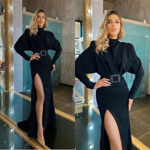 elegant a-line evening dresses high-neck long sleeves high-split prom dress sweep train ruched satin beaded sash formal party dress, Black;red
elegant a-line evening dresses high-neck long sleeves high-split prom dress sweep train ruched satin beaded sash formal party dress, Black;red