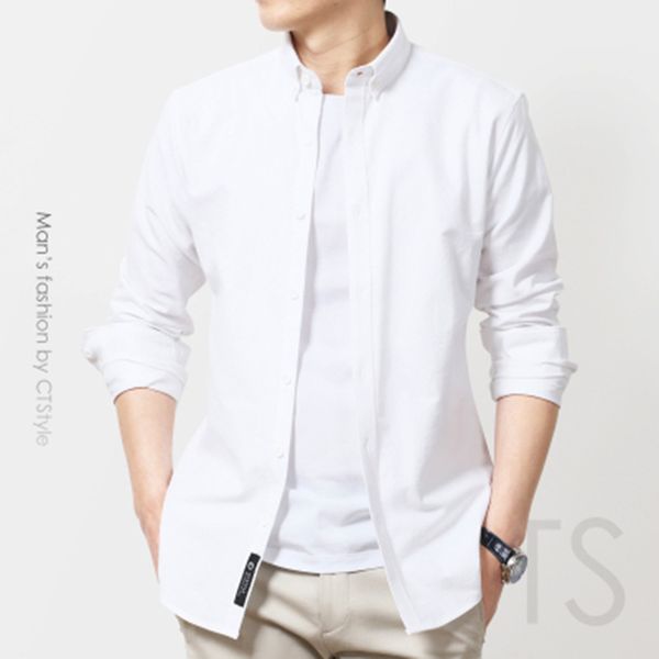 men's polos spring and autumn solid color long-sleeved shirt slim korean oxford trend casual clothing, White;black
men's polos spring and autumn solid color long-sleeved shirt slim korean oxford trend casual clothing, White;black