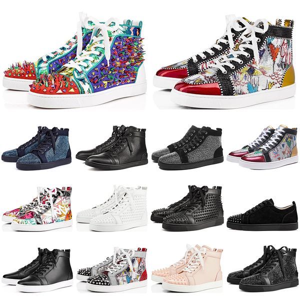 red bottom studded spikes flat luxury graffiti suede genuine leather party designer sneakers winter casual shoes with box, Black
red bottom studded spikes flat luxury graffiti suede genuine leather party designer sneakers winter casual shoes with box, Black