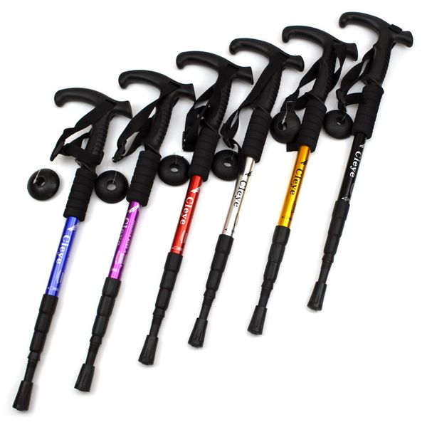 4 section camping hiking crutches aluminum alloy shock absorber t handle curved handle trekking pole cane outdoor hiking travel supplies 
4 section camping hiking crutches aluminum alloy shock absorber t handle curved handle trekking pole cane outdoor hiking travel supplies