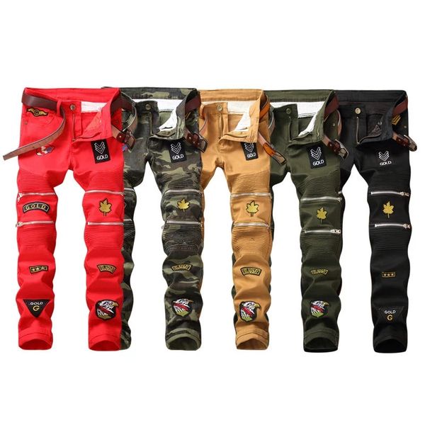 new trend personality slim zipper fold printing pattern male designer jeans male straight young popular motorcycle trousers, Blue
new trend personality slim zipper fold printing pattern male designer jeans male straight young popular motorcycle trousers, Blue