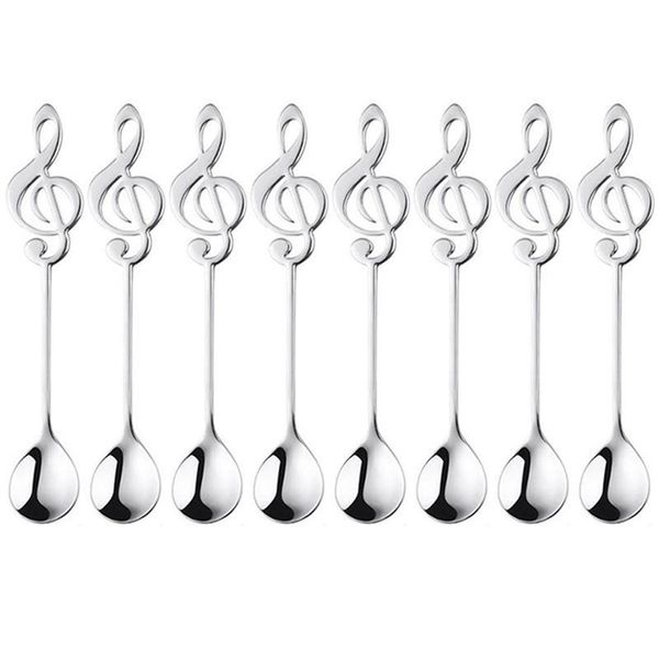 8шт симпатичные музыкальная тема чай перемешивание ложка кофе ложка из нержавеющей стали примечание форма малый мороженое десерт scoop творч