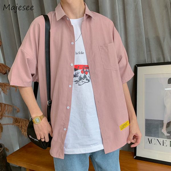 men shirts short sleeve colorful couples chic solid simple all-match mens harajuku korean style casual retro shirt trendy, White;black
men shirts short sleeve colorful couples chic solid simple all-match mens harajuku korean style casual retro shirt trendy, White;black