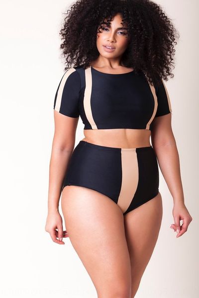 women's split swimsuit large size fat woman color matching high waist bikini half sleeve swimsuit bikini, White;black
women's split swimsuit large size fat woman color matching high waist bikini half sleeve swimsuit bikini, White;black