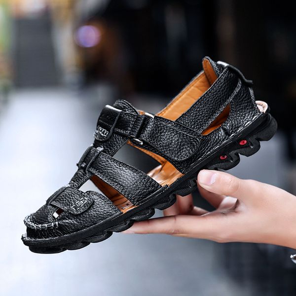 men shoes fashion summer sandals beach shoe slipper genuine leather shoes dd465, Black