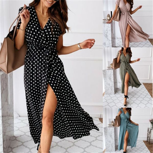 womens v neck polka dot maxi dress ladies beach holiday long dresses sundress, Black;gray
womens v neck polka dot maxi dress ladies beach holiday long dresses sundress, Black;gray