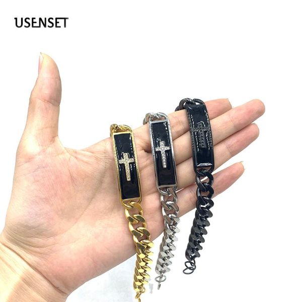 polished zircon cross bracelet for men women 10mm stainless steel cuban link bangles jewelry, Black
polished zircon cross bracelet for men women 10mm stainless steel cuban link bangles jewelry, Black