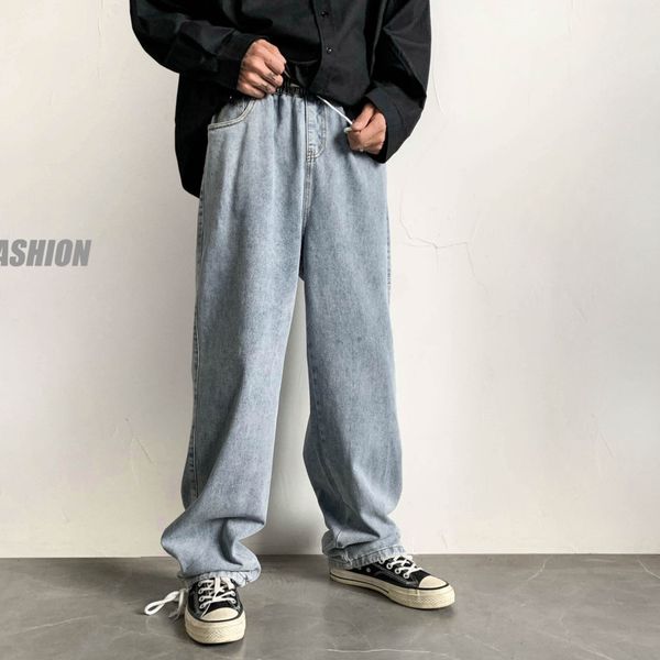 men's jeans 2021 autumn slim solid color waist drawstring straight pants casual personality youth wear, Blue
men's jeans 2021 autumn slim solid color waist drawstring straight pants casual personality youth wear, Blue