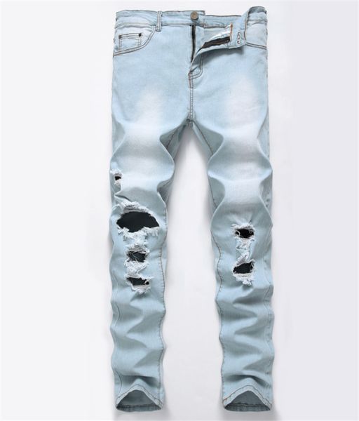2019 new summer mens straight distressed biker ripped slim fit denim casual cotton street style loose with hole jeans, Blue
2019 new summer mens straight distressed biker ripped slim fit denim casual cotton street style loose with hole jeans, Blue