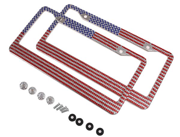 car stainless steel american flag license plate frame holder silver diamond bling glitter crystal rhinestone pattern for usa american canada
car stainless steel american flag license plate frame holder silver diamond bling glitter crystal rhinestone pattern for usa american canada