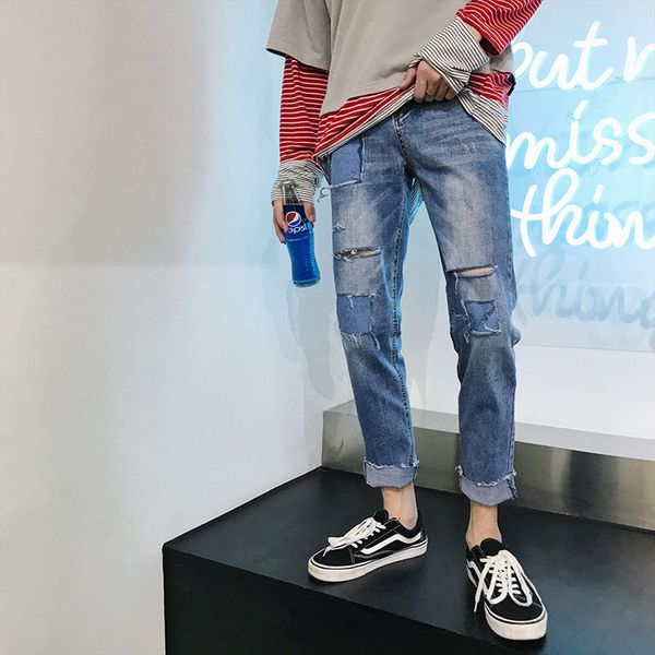 men's jeans 2021 spring and summer youth loose hole patch solid color fashion casual straight pants blue -2xl
men's jeans 2021 spring and summer youth loose hole patch solid color fashion casual straight pants blue -2xl