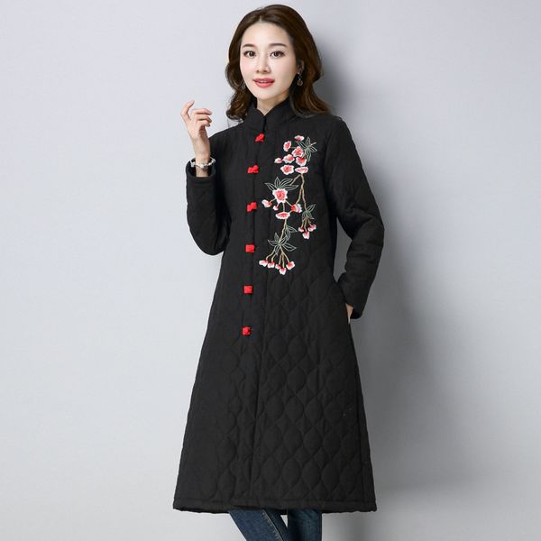 special 2019 ethnic-style female winter literature and art embroidered long frog chinese-style cotton-padded clothes embroidery, Blue;black
special 2019 ethnic-style female winter literature and art embroidered long frog chinese-style cotton-padded clothes embroidery, Blue;black