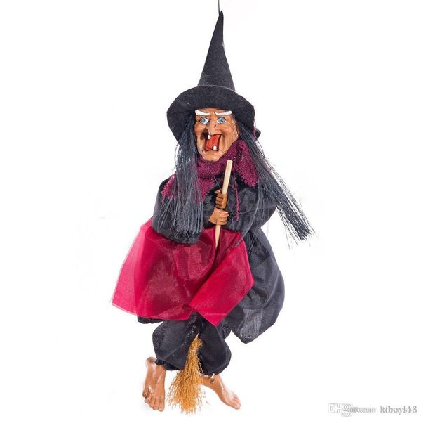 

brandnew halloween hanging witch dolls voice control prop animated ghost scary riding broom wall hang party outdoor home decoration toys new
