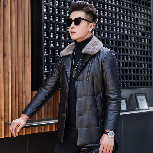 men's leather & faux jacket sheepskin genuine real collar duck down winter coat men sy2226-2f yy228, Black
men's leather & faux jacket sheepskin genuine real collar duck down winter coat men sy2226-2f yy228, Black