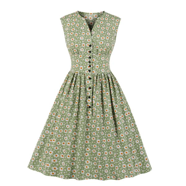 v neck vestidos women vintage floral print dress with buttons, White;black 
v neck vestidos women vintage floral print dress with buttons, White;black
