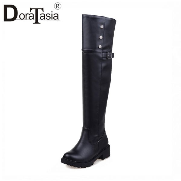 doratasia plus size 30-52 new belt buckle metal decoration med heels shoes woman casual party winter spring knee high boots, Black
doratasia plus size 30-52 new belt buckle metal decoration med heels shoes woman casual party winter spring knee high boots, Black