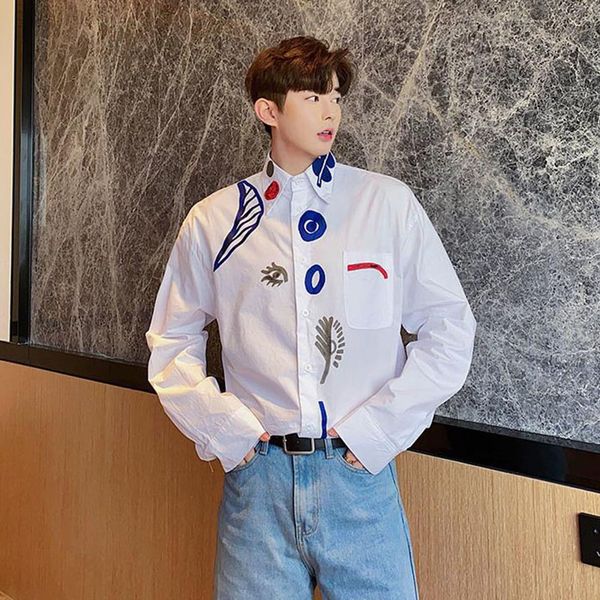 men print long sleeve casual loose shirts male korea japan style white shirts, White;black
men print long sleeve casual loose shirts male korea japan style white shirts, White;black