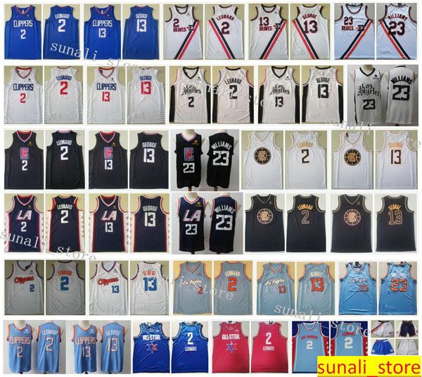 sewed mens kawhi leonard 2 paul george 13 lou williams 23 jerseys basketball 2020 new blue white black shirts, Black;red