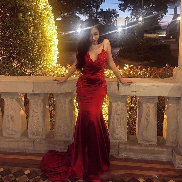 arabic dark red backless mermaid prom dresses spaghetti sweep train appliques beads long formal evening party gowns, Black;red
arabic dark red backless mermaid prom dresses spaghetti sweep train appliques beads long formal evening party gowns, Black;red