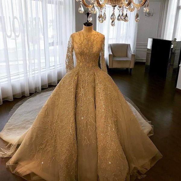 2020 luxury sequined beaded long sleeves ball gown wedding dresses vintage attached train princess plus size saudi arabic dubai bridal gown, White
2020 luxury sequined beaded long sleeves ball gown wedding dresses vintage attached train princess plus size saudi arabic dubai bridal gown, White
