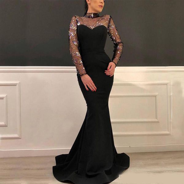 long sleeve evening dress black sheer high neck colorful sequins mermaid formal prom party gowns custom made, Black;red
long sleeve evening dress black sheer high neck colorful sequins mermaid formal prom party gowns custom made, Black;red