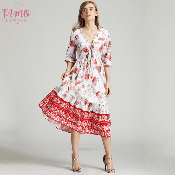 women summer boho chic beach dress v neck lace up floral print midi dresses 2019 female elegant party dress vestidos, Black;gray
women summer boho chic beach dress v neck lace up floral print midi dresses 2019 female elegant party dress vestidos, Black;gray