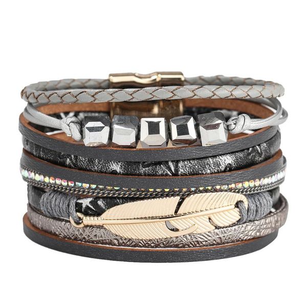 women's feather wrap bracelet crystal bracelet handmade jewelry bohemian gift f703, Black
women's feather wrap bracelet crystal bracelet handmade jewelry bohemian gift f703, Black