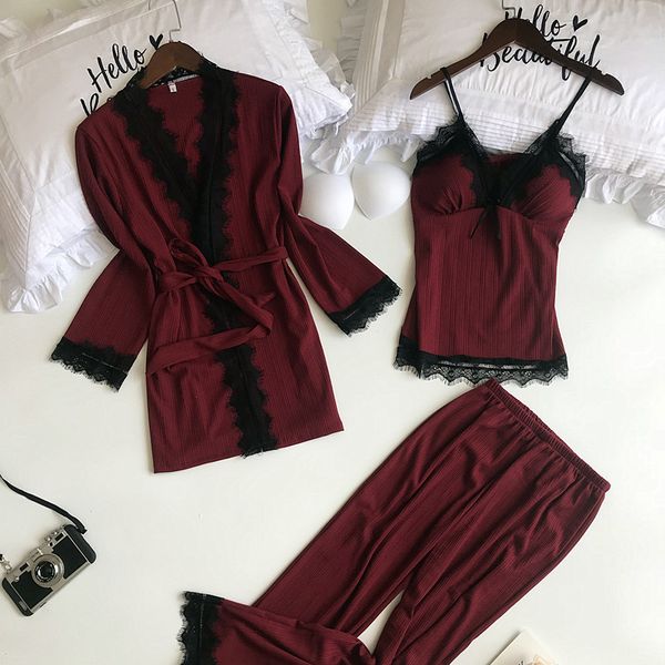 lace trim female 3pcs sleepwear cotton nightwear suit sping autumn long sleeve home wear cami+pants+robe pajamas set, Blue;gray
lace trim female 3pcs sleepwear cotton nightwear suit sping autumn long sleeve home wear cami+pants+robe pajamas set, Blue;gray