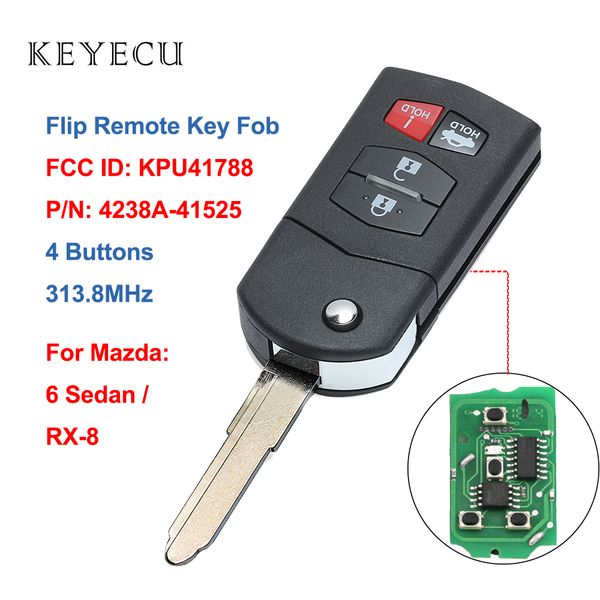 keyecu flip remote car key fob 4 buttons 313.8mhz for 6 sedan rx-8 2005 2006 2007 2008 fcc: kpu41788, p/n: 4238a-41525
keyecu flip remote car key fob 4 buttons 313.8mhz for 6 sedan rx-8 2005 2006 2007 2008 fcc: kpu41788, p/n: 4238a-41525
