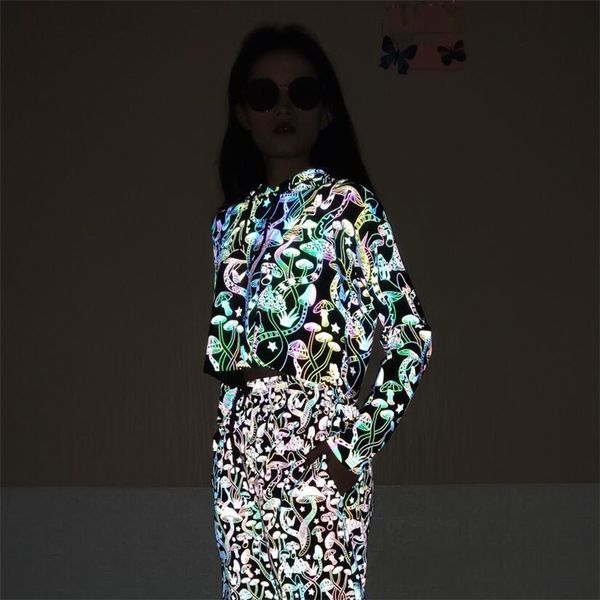 fashion tracksuits mushroom reflective cropped hoodies women's crop pullover noctilucent glowing hoodie and pants, Gray
fashion tracksuits mushroom reflective cropped hoodies women's crop pullover noctilucent glowing hoodie and pants, Gray