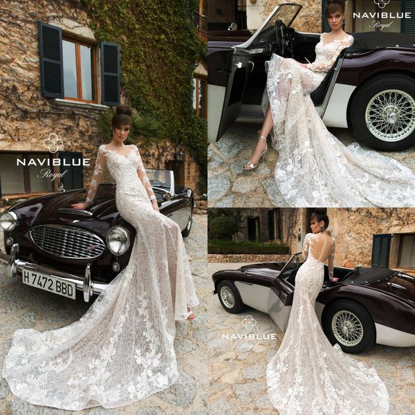 naviblue dolly mermaid wedding dresses sheer jewel neck lace appliqued button back beach wedding gowns sweep train long sleeve bridal dress, White
naviblue dolly mermaid wedding dresses sheer jewel neck lace appliqued button back beach wedding gowns sweep train long sleeve bridal dress, White