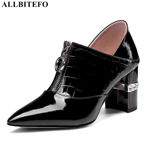 allbitefo genuine leather brand high heels office ladies shoes rhinestone heel women heel shoes women heels, Black