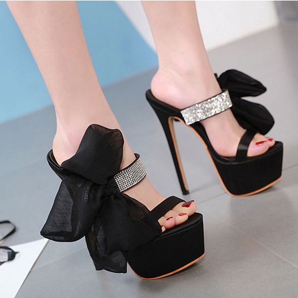 new women summer sandals super thin high heels crystal diamond bowtie shoes open toe platform sandals slippers 17.5cm pumps, Black
new women summer sandals super thin high heels crystal diamond bowtie shoes open toe platform sandals slippers 17.5cm pumps, Black