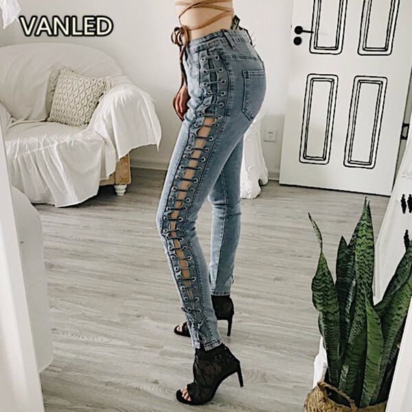 side hollow out crossing jeans women skinny lace up plus size denim pencil pants, Blue
side hollow out crossing jeans women skinny lace up plus size denim pencil pants, Blue