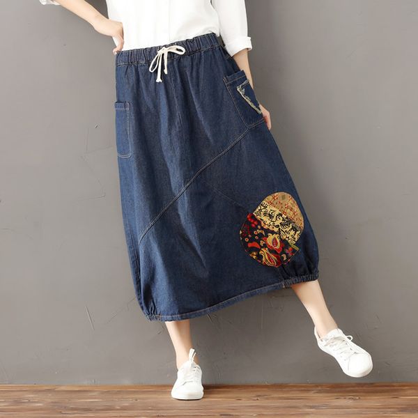autumn ethnic style denim skirt women girls elastic waist loose slim patch skirt vintage plus size a-line jeans skirts, Black
autumn ethnic style denim skirt women girls elastic waist loose slim patch skirt vintage plus size a-line jeans skirts, Black