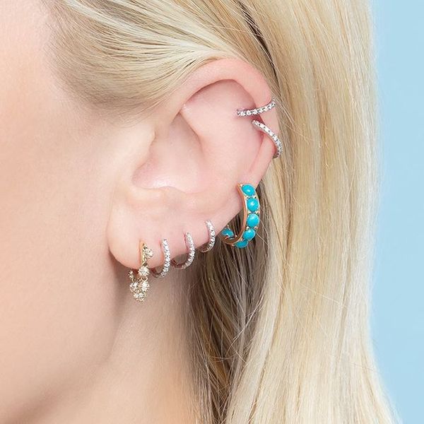 2019 sale 925 sterling silver mini pave nano turquoises stone hoop earrings women lovely girl fashion classic circle jewelry, Golden;silver