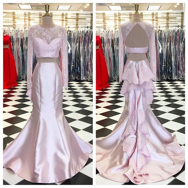 new two pieces mermaid lace evening party bridesmaid dresses pink long illusion sleeves sequins south african prom formal dress, Black;red
new two pieces mermaid lace evening party bridesmaid dresses pink long illusion sleeves sequins south african prom formal dress, Black;red